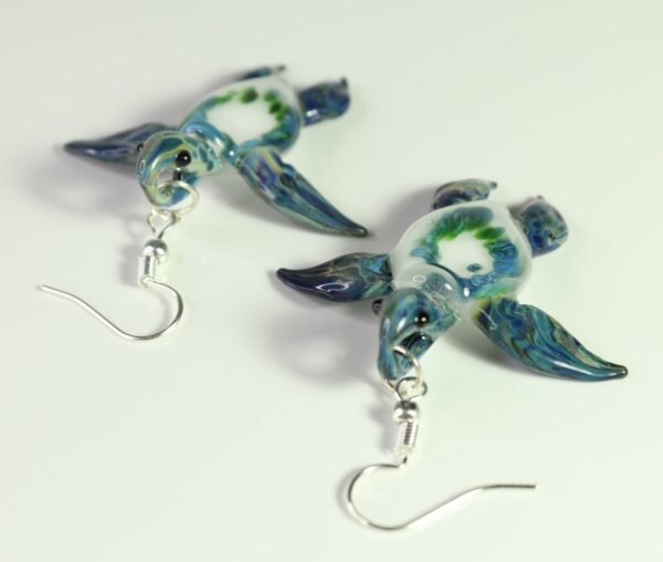 Oceanic Elegance: Handmade Green Island Coral Reef Sea Turtle Glass Earrings