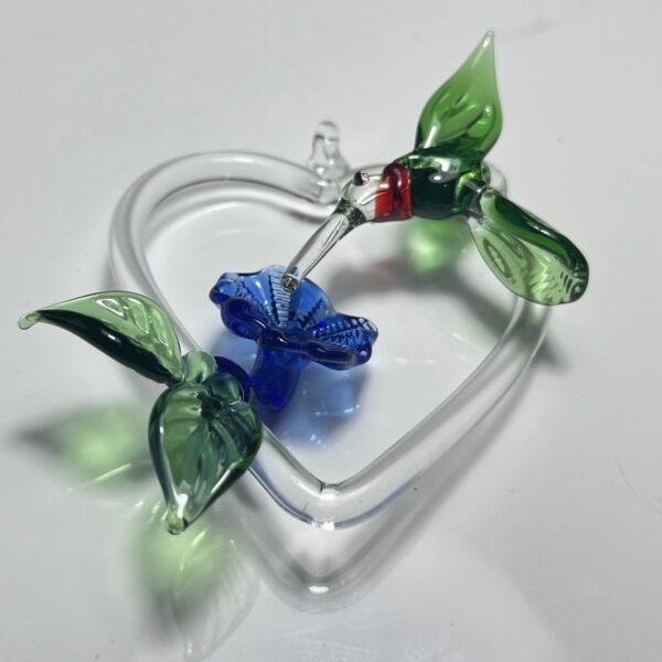 Eternal Love Hummingbird Glass Blown Heart Ornament - Image 4