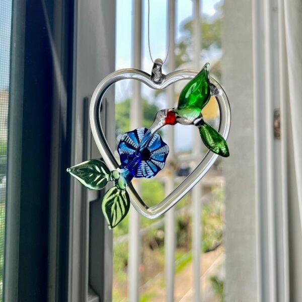 Eternal Love Hummingbird Glass Blown Heart Ornament - Image 6